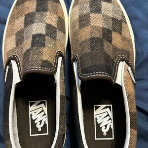 Vans Men's Checkered Brown Slip-On Loafers
